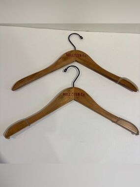 Vintage Hollister Co Wooden Clothes Hangers Store Advertising RED LOGO Lot of 2